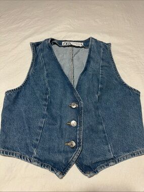 Zara Dark Blue Denim Button Vest